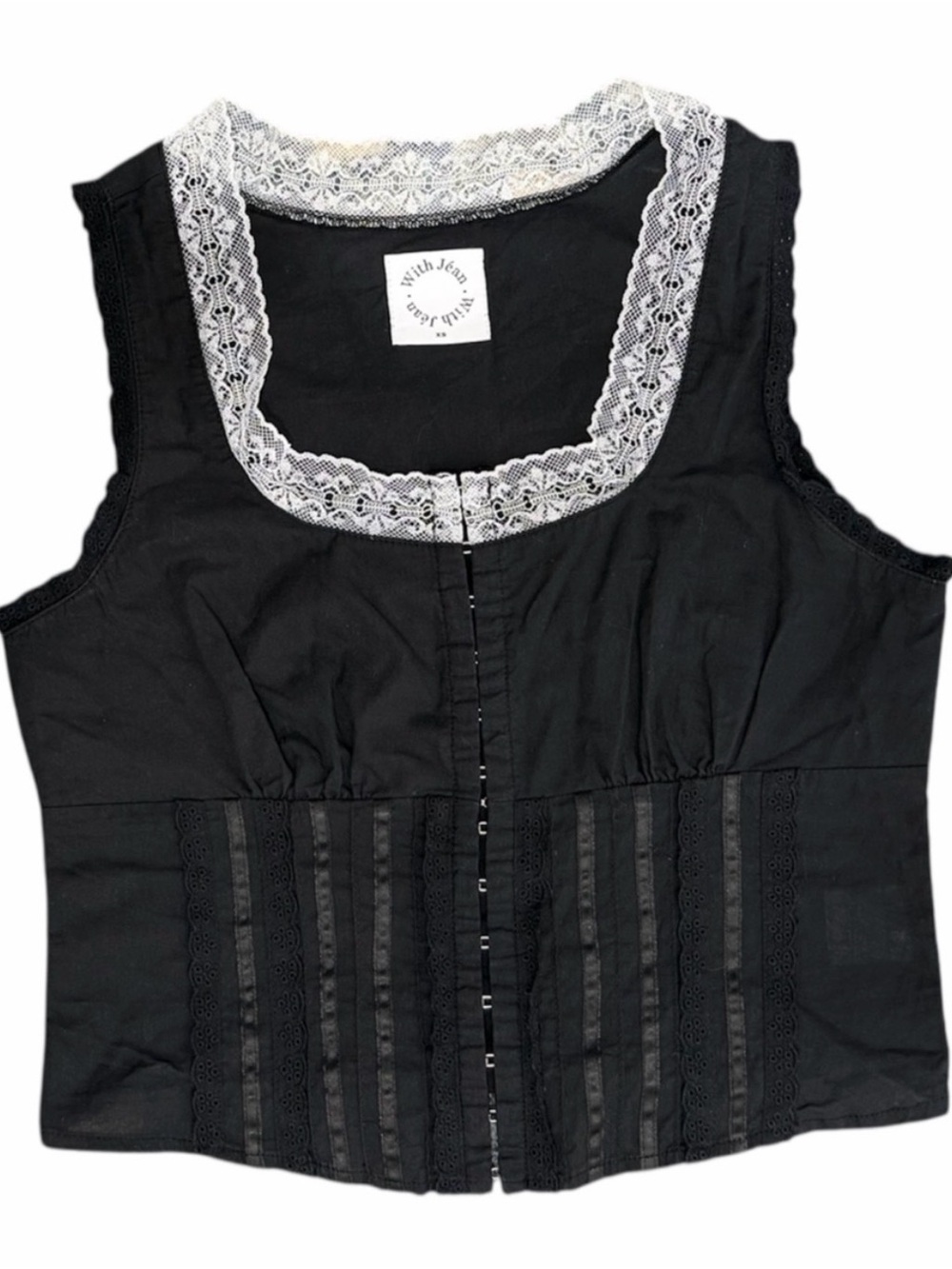 With Jéan Black Lace-Trim Hook-Front Camisole
